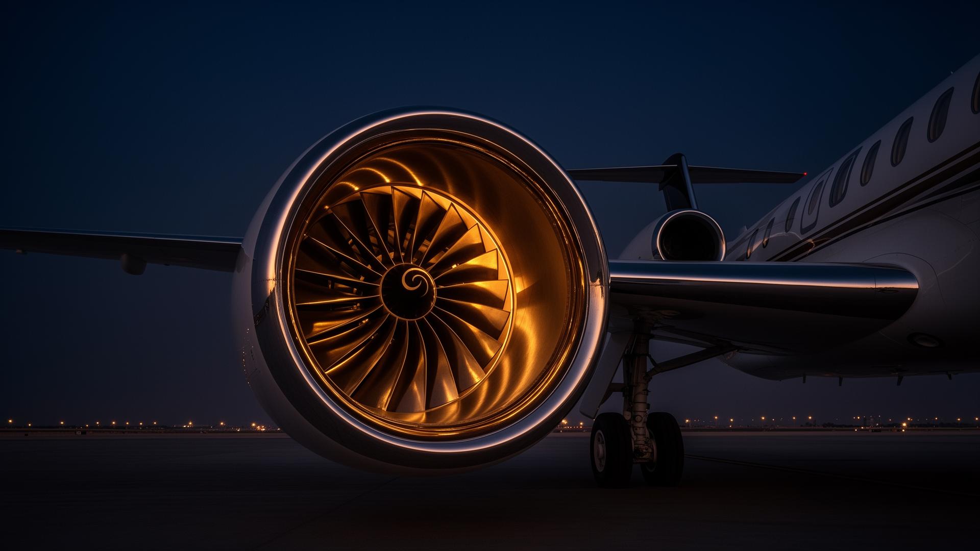 Aerospace turbine engine at twilight